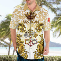 Vatican Gold Baroque Hawaiian Shirt Papal Crown & Keys Vintage Catholic