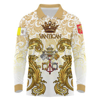 Vatican Gold Baroque Long Sleeve Polo Shirt Papal Crown & Keys Vintage Catholic