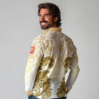 Vatican Gold Baroque Long Sleeve Polo Shirt Papal Crown & Keys Vintage Catholic