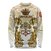 Vatican Gold Baroque Long Sleeve Shirt Papal Crown & Keys Vintage Catholic