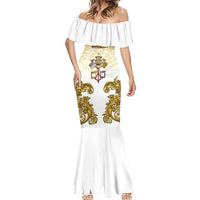 Vatican Gold Baroque Mermaid Dress Papal Crown & Keys Vintage Catholic