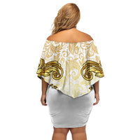 Vatican Gold Baroque Off Shoulder Short Dress Papal Crown & Keys Vintage Catholic