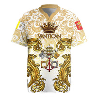 Vatican Gold Baroque Rugby Jersey Papal Crown & Keys Vintage Catholic