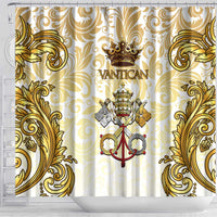 Vatican Gold Baroque Shower Curtain Papal Crown & Keys Vintage Catholic