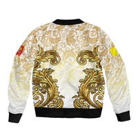Vatican Gold Baroque Sleeve Zip Bomber Jacket Papal Crown & Keys Vintage Catholic