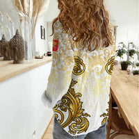 Vatican Gold Baroque Women Casual Shirt Papal Crown & Keys Vintage Catholic