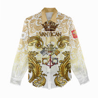 Vatican Gold Baroque Women Casual Shirt Papal Crown & Keys Vintage Catholic