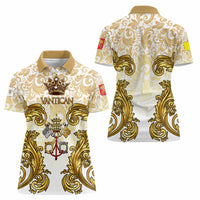 Vatican Gold Baroque Women Polo Shirt Papal Crown & Keys Vintage Catholic