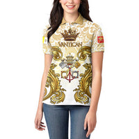 Vatican Gold Baroque Women Polo Shirt Papal Crown & Keys Vintage Catholic