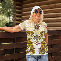 Vatican Gold Baroque Women Polo Shirt Papal Crown & Keys Vintage Catholic