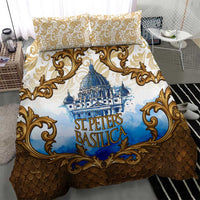 Vatican Baroque Bedding Set St. Peter’s Basilica & Catholic Flag Gold Ornate