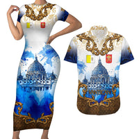 Vatican Baroque Couples Matching Short Sleeve Bodycon Dress and Hawaiian Shirt St. Peter’s Basilica & Catholic Flag Gold Ornate