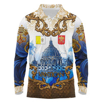 Vatican Baroque Long Sleeve Polo Shirt St. Peter’s Basilica & Catholic Flag Gold Ornate
