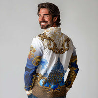 Vatican Baroque Long Sleeve Polo Shirt St. Peter’s Basilica & Catholic Flag Gold Ornate