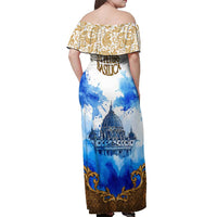 Vatican Baroque Off Shoulder Maxi Dress St. Peter’s Basilica & Catholic Flag Gold Ornate