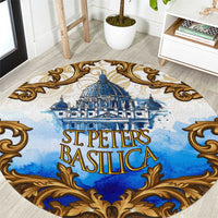 Vatican Baroque Round Carpet St. Peter’s Basilica & Catholic Flag Gold Ornate