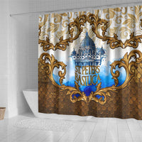 Vatican Baroque Shower Curtain St. Peter’s Basilica & Catholic Flag Gold Ornate