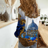 Vatican Baroque Women Casual Shirt St. Peter’s Basilica & Catholic Flag Gold Ornate