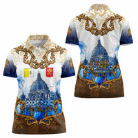 Vatican Baroque Women Polo Shirt St. Peter’s Basilica & Catholic Flag Gold Ornate