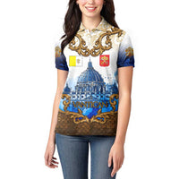 Vatican Baroque Women Polo Shirt St. Peter’s Basilica & Catholic Flag Gold Ornate