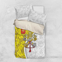 Vatican City Bedding Set Papal Keys & Tiara Emblem with Gold Baroque Pattern