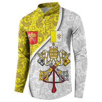 Vatican City Button Sweatshirt Papal Keys & Tiara Emblem with Gold Baroque Pattern