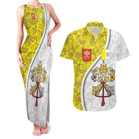 Vatican City Couples Matching Tank Maxi Dress and Hawaiian Shirt Papal Keys & Tiara Emblem with Gold Baroque Pattern
