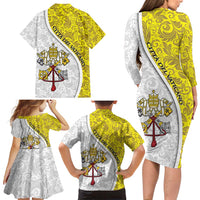 Vatican City Family Matching Long Sleeve Bodycon Dress and Hawaiian Shirt Papal Keys & Tiara Emblem with Gold Baroque Pattern