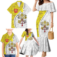 Vatican City Family Matching Mermaid Dress and Hawaiian Shirt Papal Keys & Tiara Emblem with Gold Baroque Pattern