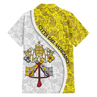 Vatican City Family Matching Off The Shoulder Long Sleeve Dress and Hawaiian Shirt Papal Keys & Tiara Emblem with Gold Baroque Pattern
