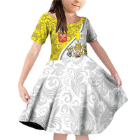 Vatican City Family Matching Off Shoulder Short Dress and Hawaiian Shirt Papal Keys & Tiara Emblem with Gold Baroque Pattern