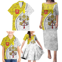 Vatican City Family Matching Puletasi and Hawaiian Shirt Papal Keys & Tiara Emblem with Gold Baroque Pattern