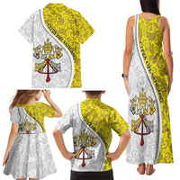 Vatican City Family Matching Tank Maxi Dress and Hawaiian Shirt Papal Keys & Tiara Emblem with Gold Baroque Pattern