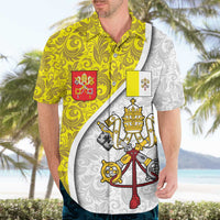 Vatican City Hawaiian Shirt Papal Keys & Tiara Emblem with Gold Baroque Pattern