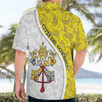Vatican City Hawaiian Shirt Papal Keys & Tiara Emblem with Gold Baroque Pattern