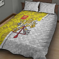 Vatican City Quilt Bed Set Papal Keys & Tiara Emblem with Gold Baroque Pattern