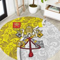 Vatican City Round Carpet Papal Keys & Tiara Emblem with Gold Baroque Pattern
