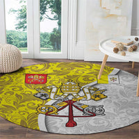 Vatican City Round Carpet Papal Keys & Tiara Emblem with Gold Baroque Pattern