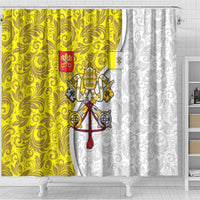 Vatican City Shower Curtain Papal Keys & Tiara Emblem with Gold Baroque Pattern