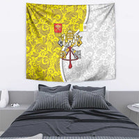 Vatican City Tapestry Papal Keys & Tiara Emblem with Gold Baroque Pattern