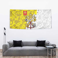 Vatican City Tapestry Papal Keys & Tiara Emblem with Gold Baroque Pattern