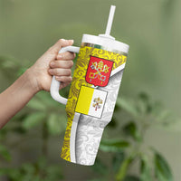Vatican City Tumbler With Handle Papal Keys & Tiara Emblem with Gold Baroque Pattern