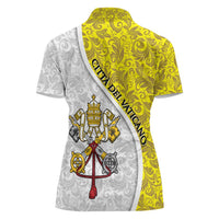 Vatican City Women Polo Shirt Papal Keys & Tiara Emblem with Gold Baroque Pattern