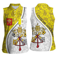 Vatican City Women Sleeveless Polo Shirt Papal Keys & Tiara Emblem with Gold Baroque Pattern