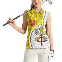 Vatican City Women Sleeveless Polo Shirt Papal Keys & Tiara Emblem with Gold Baroque Pattern