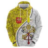 Vatican City Zip Hoodie Papal Keys & Tiara Emblem with Gold Baroque Pattern