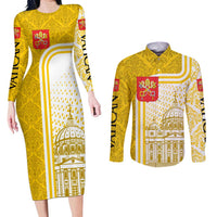 Vatican City Couples Matching Long Sleeve Bodycon Dress and Long Sleeve Button Shirt St. Peter’s Basilica & Papal Emblem Gold Ornate Architecture