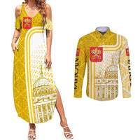 Vatican City Couples Matching Summer Maxi Dress and Long Sleeve Button Shirt St. Peter’s Basilica & Papal Emblem Gold Ornate Architecture