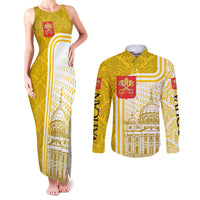 Vatican City Couples Matching Tank Maxi Dress and Long Sleeve Button Shirt St. Peter’s Basilica & Papal Emblem Gold Ornate Architecture