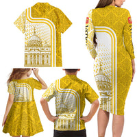 Vatican City Family Matching Long Sleeve Bodycon Dress and Hawaiian Shirt St. Peter’s Basilica & Papal Emblem Gold Ornate Architecture